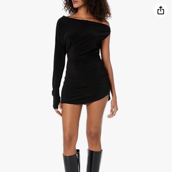 Norma Kamali Women's One Sleeve Drop Shoulder Side Drape Mini Dress XS NWOT - Picture 1 of 2